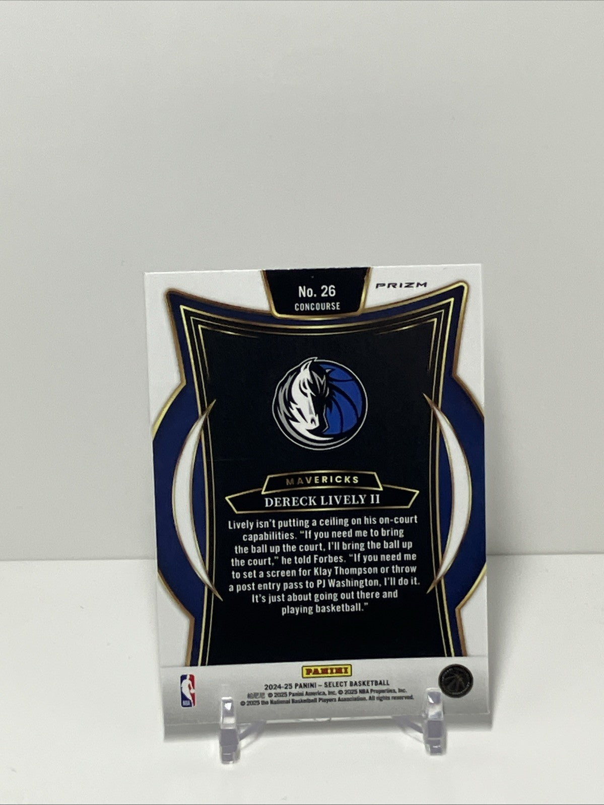2024/25 Panini Select, Mavericks, #26, Dereck Lively II, Concourse Cracked Ice