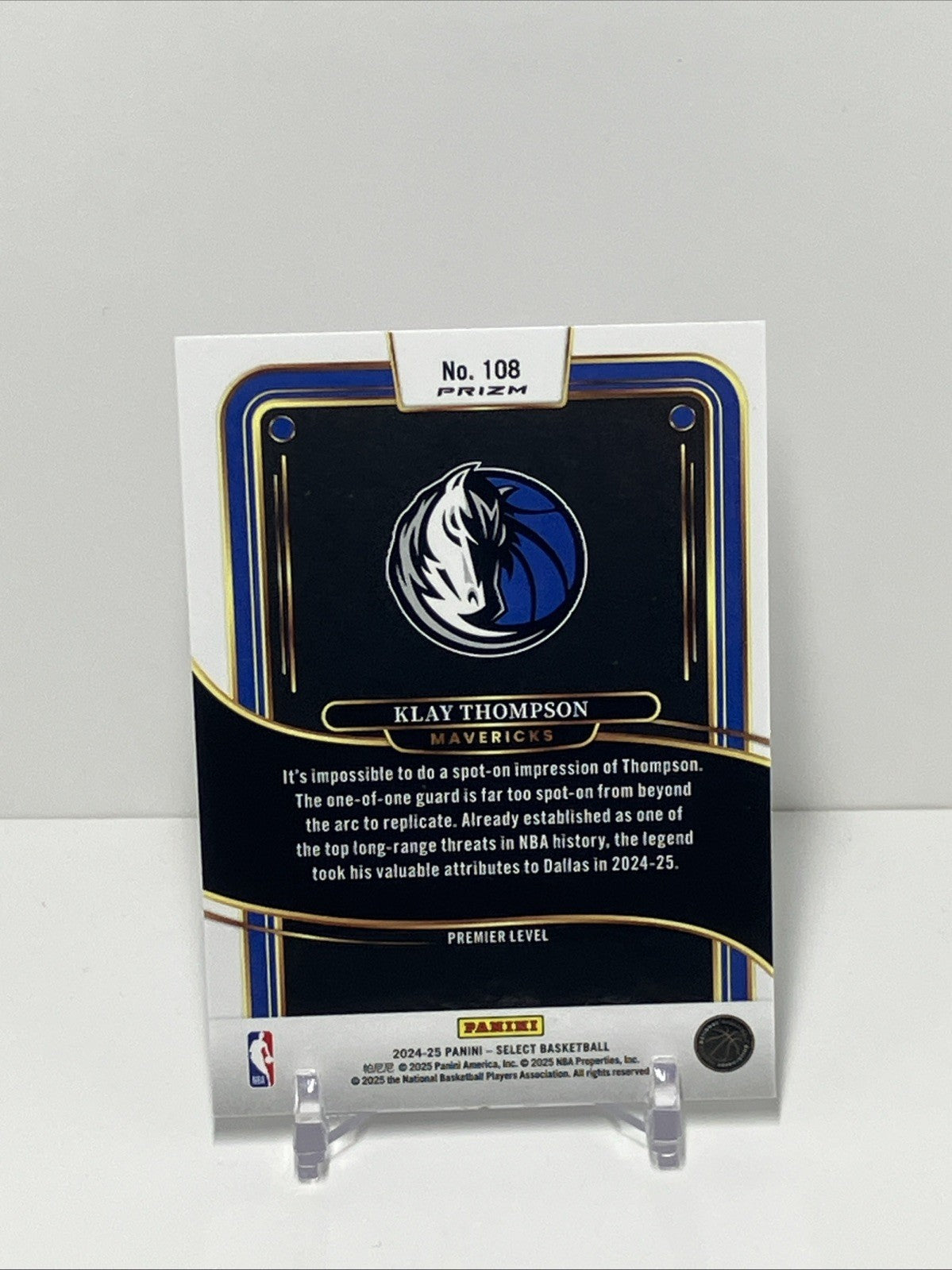 2024/25 Panini Select, Mavericks, #108, Klay Thompson, Premier Level Cracked Ice