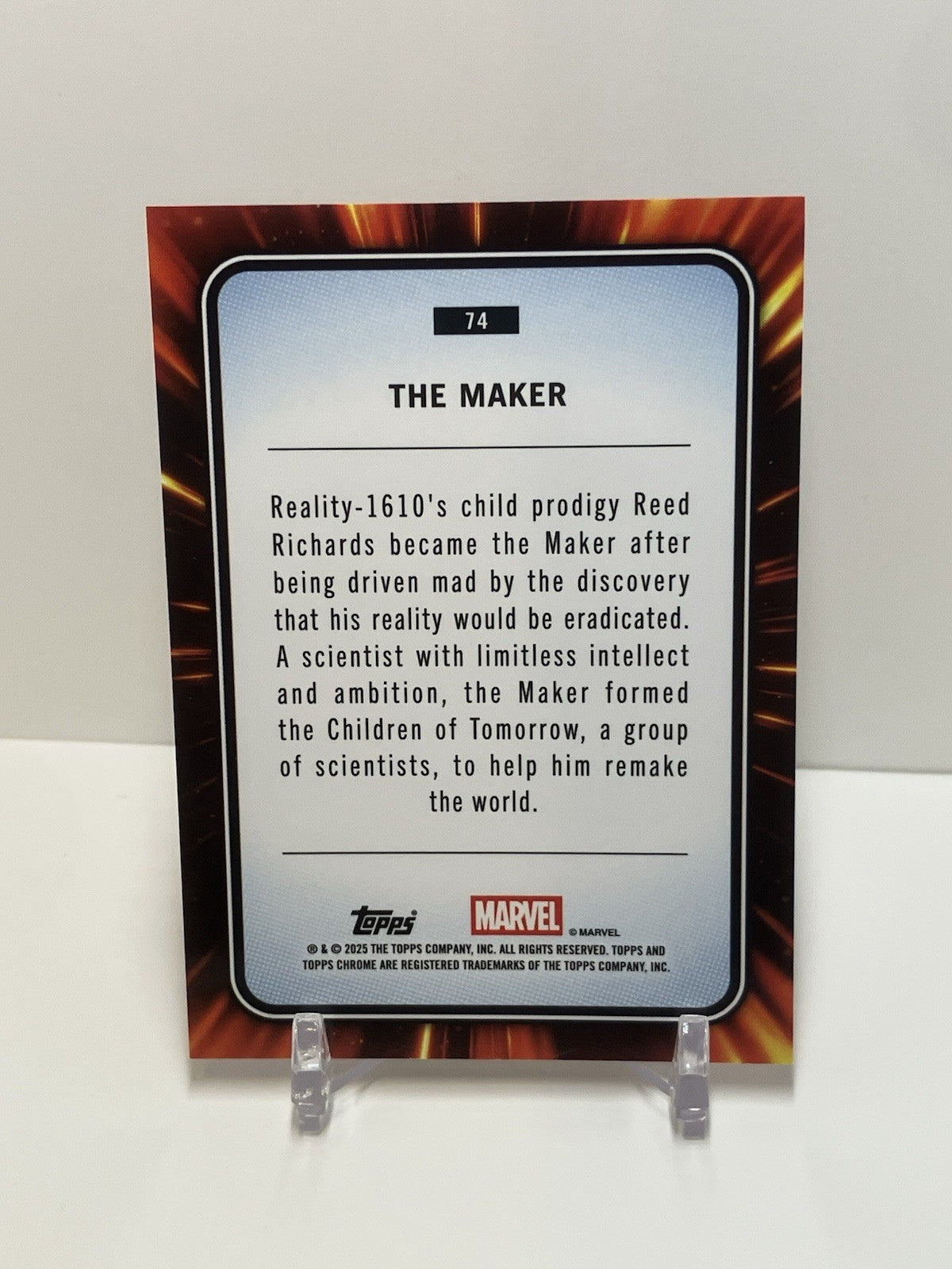 2025 Topps Marvel Chrome, #74, The Maker, Iron Man Red/Gold Refractor, 052/100