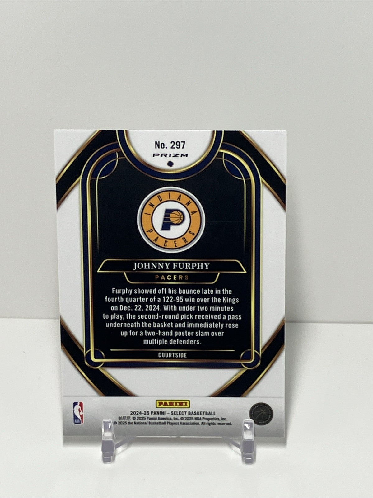 2024/25 Panini Select, Pacers, #297, Johnny Furphy, Courtside GWP Prizm