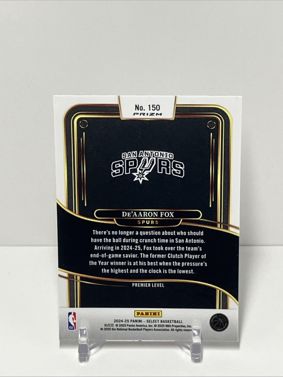 2024/25 Panini Select, Spurs, #150, De'AARON Fox, Premier Level GWP