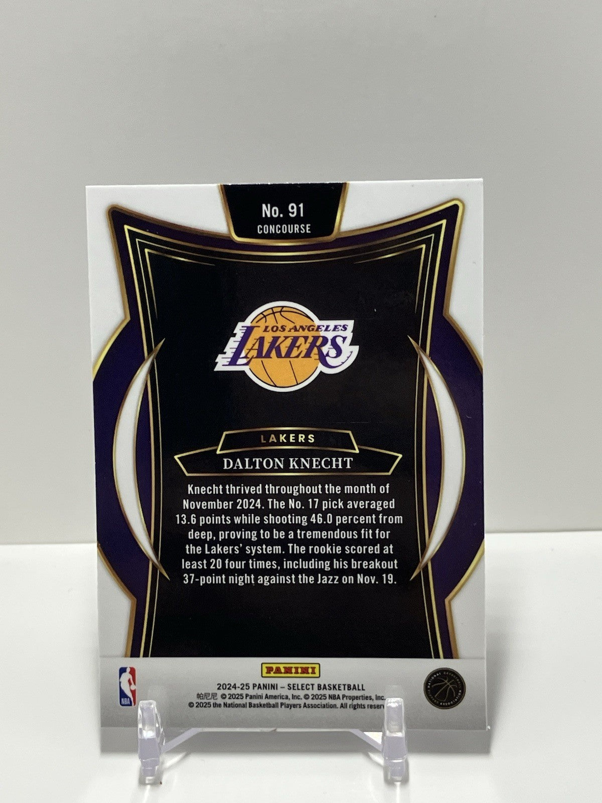 2024/25 Panini Select, Lakers, 91, Dalton Knecht, Concourse Blue