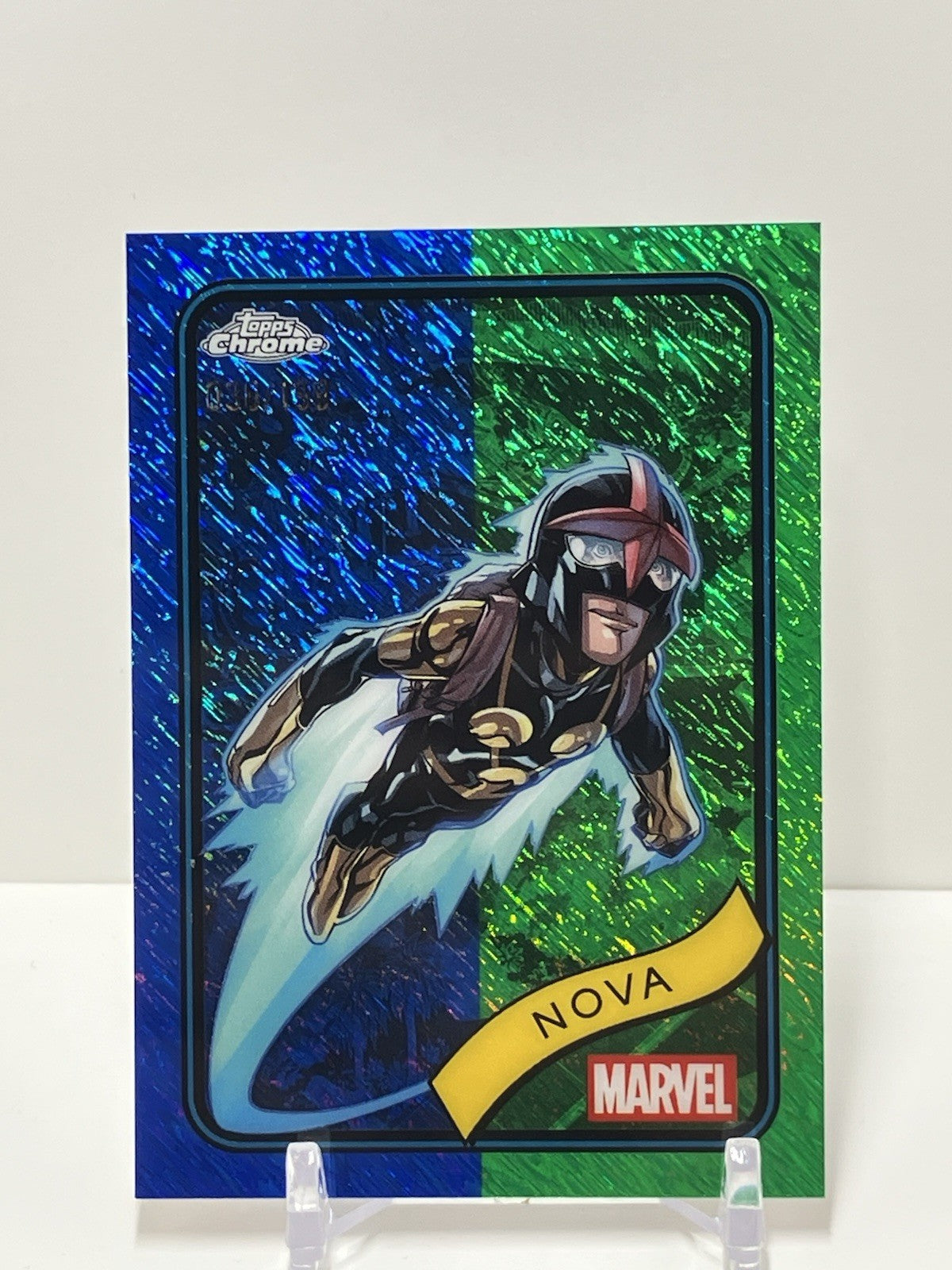 2025 Topps Marvel Chrome, #23, Nova, 036/199, Blue/Green