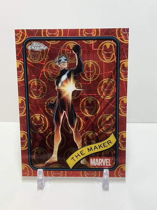 2025 Topps Marvel Chrome, #74, The Maker, Iron Man Red/Gold Refractor, 052/100