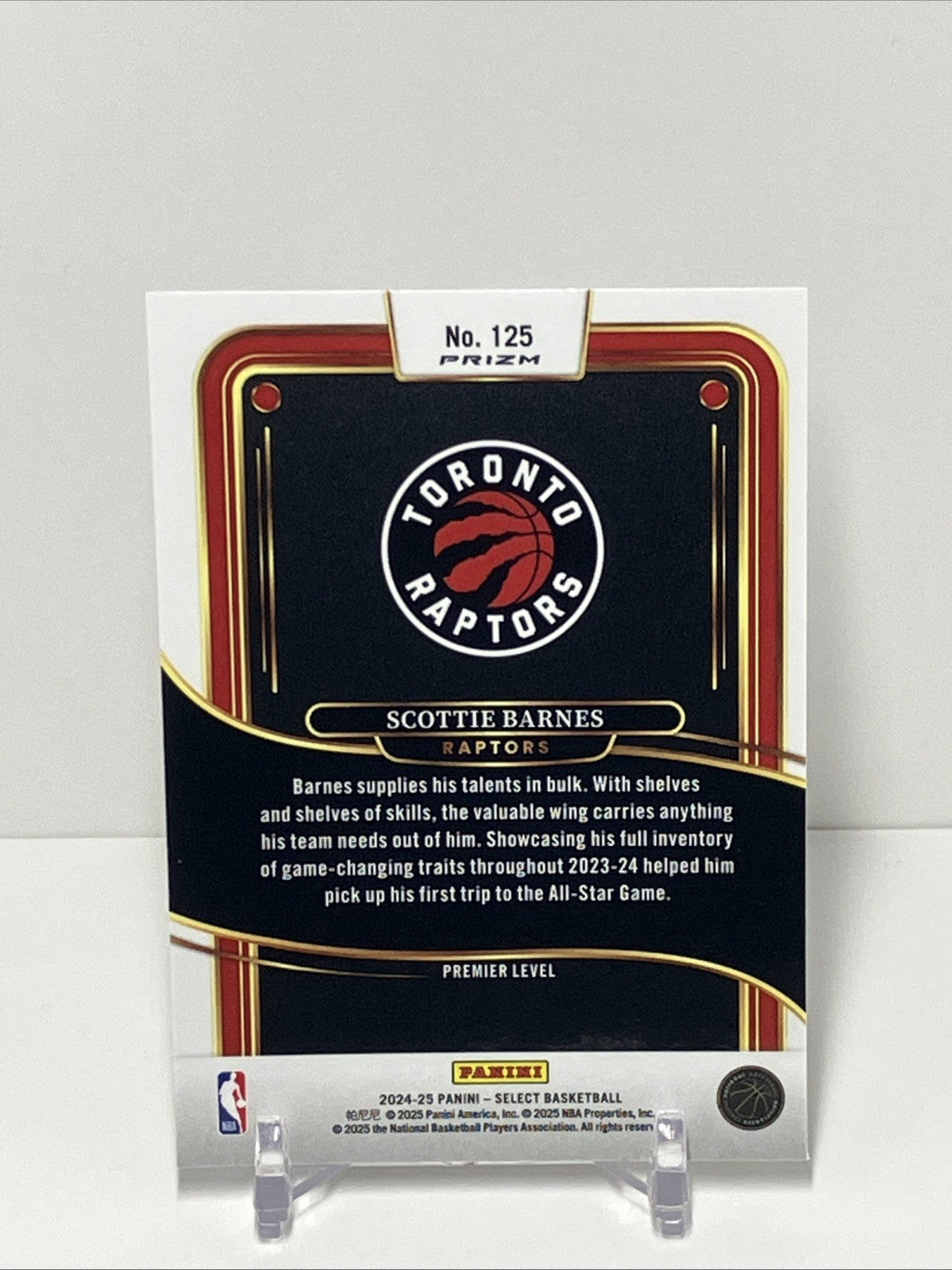 2024/25 Panini Select, Raptors, #125, Scottie Barnes, Premier Level Cracked Ice