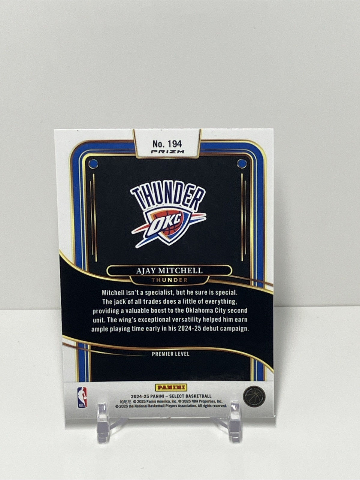 2024/25 Panini Select, Thunder, #194, Ajay Mitchell, Premier Level Cracked Ice
