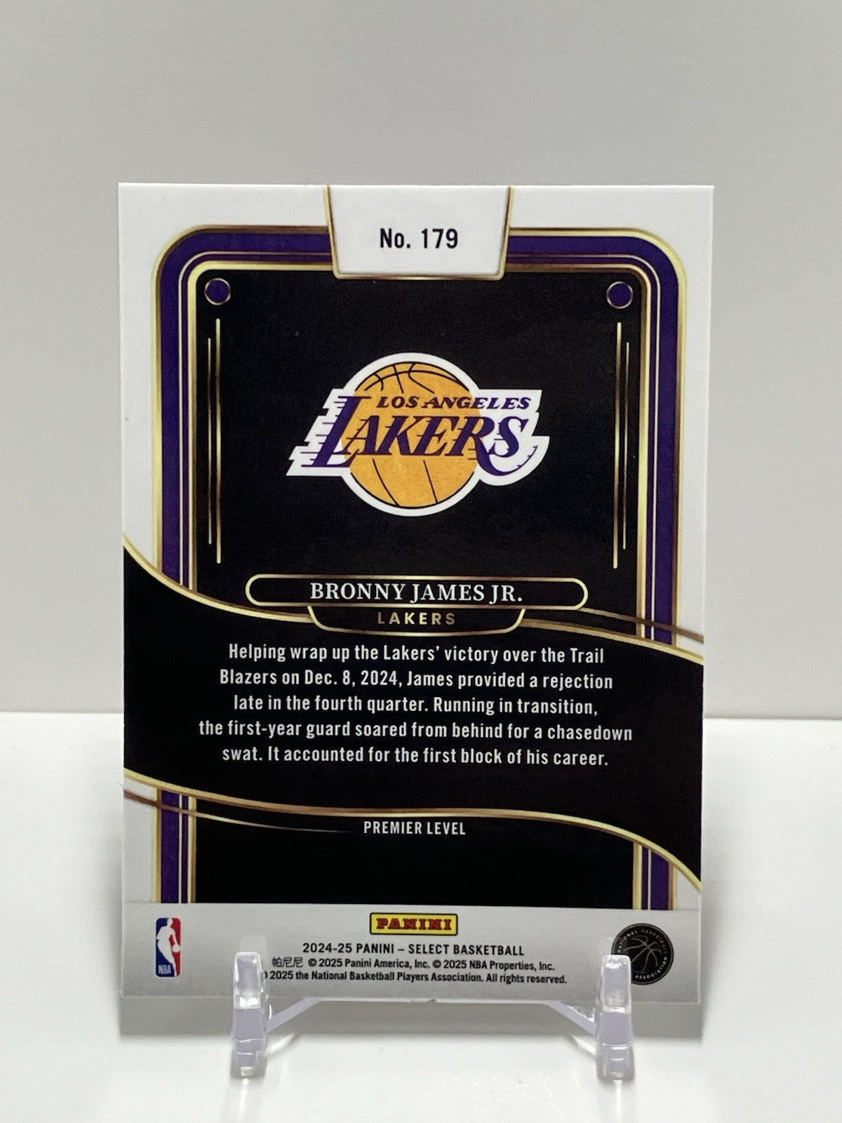 2024/25 Panini Select, Lakers, 179, Bronny James Jr, Premier Level